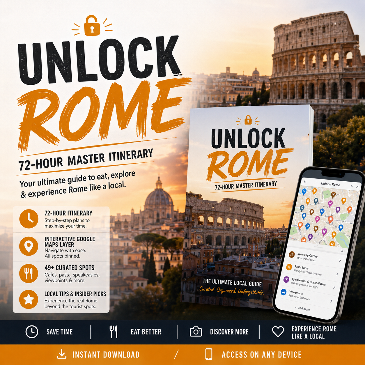 Rome: Antica & Dolce: The Ultimate 72-Hour Master Pocket Guide & Interactive Digital Map